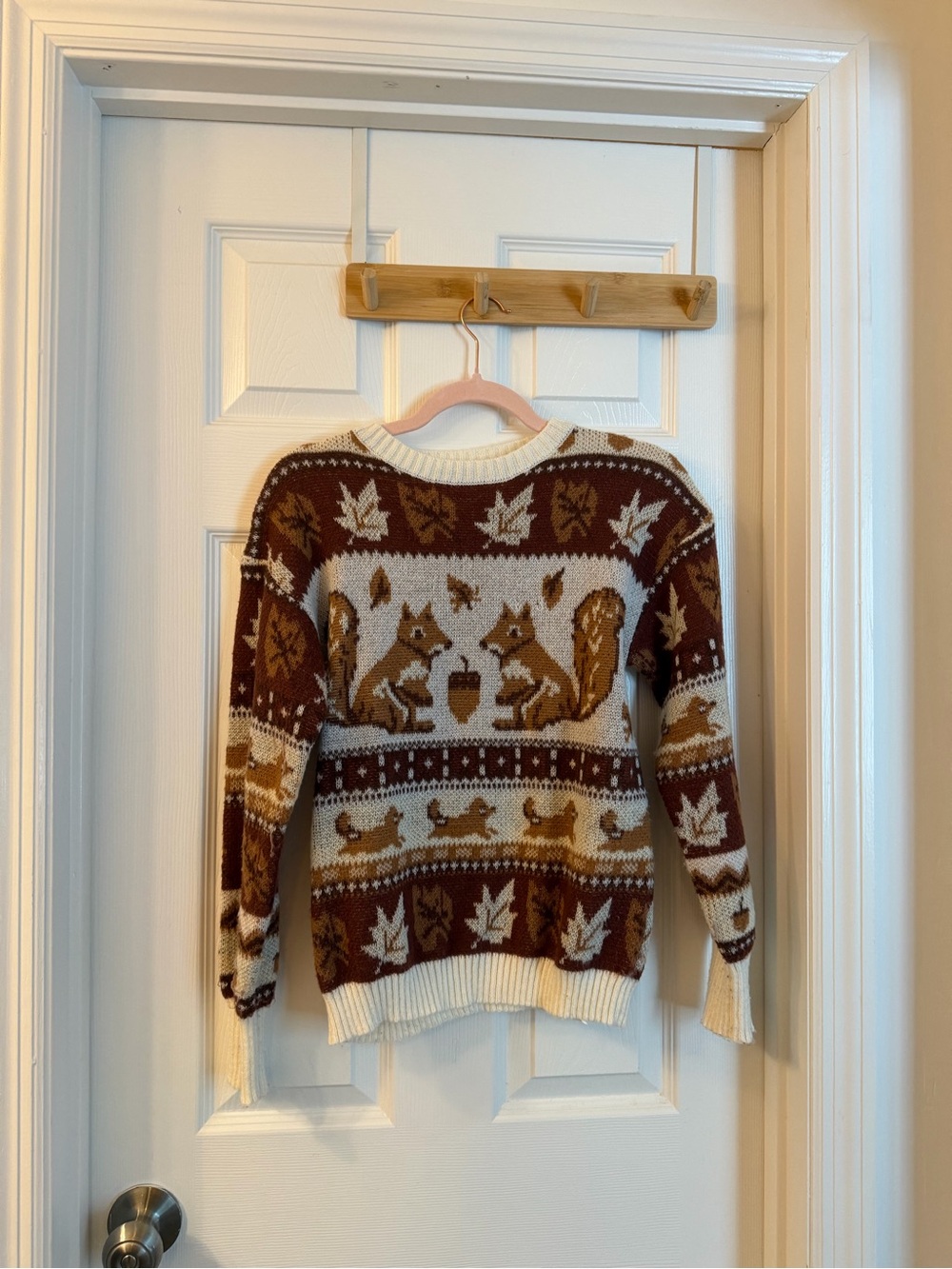 Fox Motif Fair Isle Crewneck Sweater in Brown & Cream - Picture 2 of 5